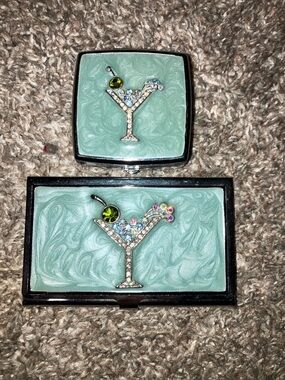 SPRING STREET Mint Swirl Trinket Box Set Jeweled Martini Accent CARD HOLDER Set